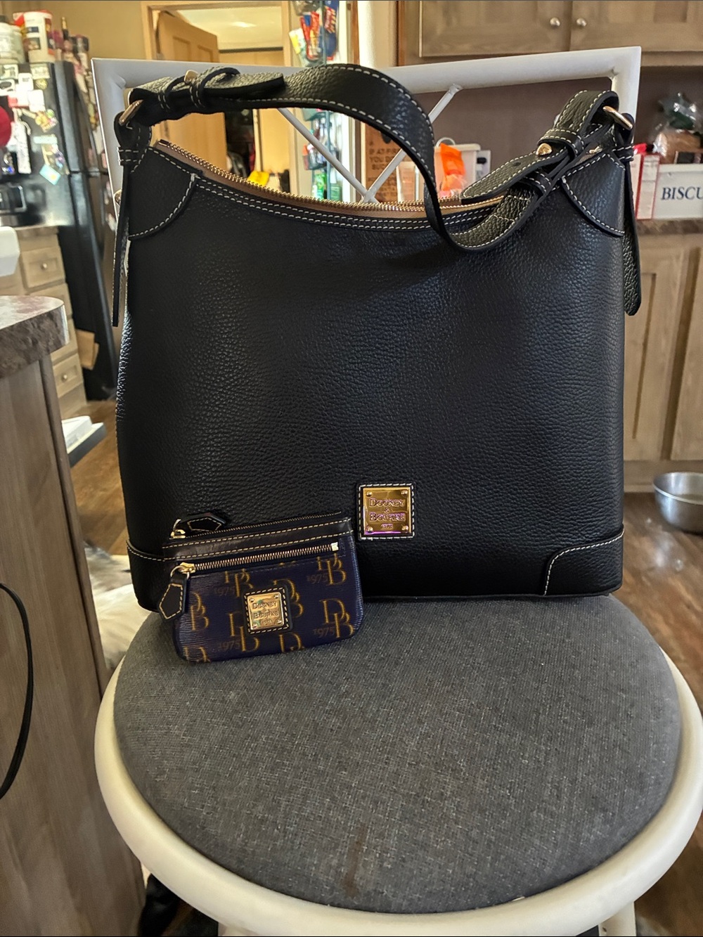 Dooney & Bourke Black Pebble Leather Shoulder Hobo with Signature Coin Pouch